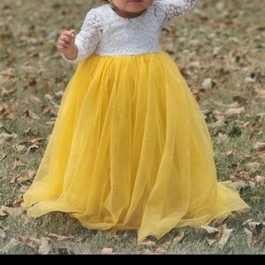 White Lace Top Yellow Tulle Baby Dress